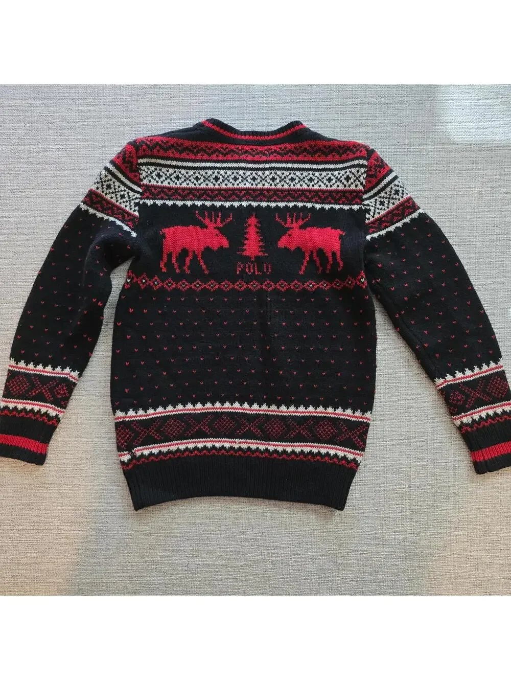 Polo Ralph Lauren Boys Sweater Moose Christmas Fair Isle Holiday Size 7